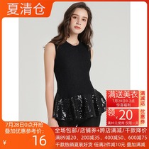 Outlet brand discount womens clothing store Winter new sequin decoration ruffle pendulum sleeveless stretch knitted sweater