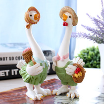 Painted resin chicken year wine cabinet ornaments Creative home decorations Living room TV cabinet crafts Pastoral couple chicken