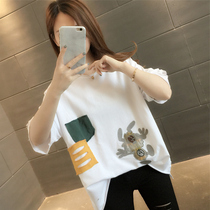 South Korea 2021 summer new womens short-sleeved T-shirt loose cartoon half-sleeve slimming bottoming body shirt ins tide top