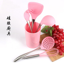 Pan Dining Shovel Suit 304 Stainless Steel Kitchen Saute silicone spade Silicone Shovel Non Stick Pan Pink Pan Shovel Full Spoonful Scoop Shovel