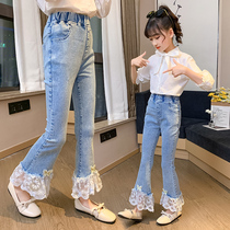 Girls jeans foreign style 2021 new fashion flared pants stretch childrens trousers spring and autumn wide leg pants micro la