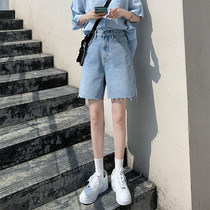 Jeans female summer 2021 new high waist display slim straight cylinder loose 50% shorts elastic riding pants outside