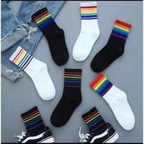 2021 new socks Jiajiale 6 pairs of rainbow cotton socks men and women with the same good-looking ins wild fashion stockings