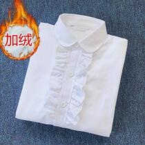 Girl white shirt plus thickening long sleeve cotton white shirt in the primary school uniform for the school uniform