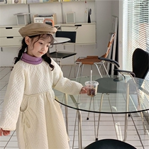 OKAIDI French girl dress with dress long sleeves winter children thickened cotton pure colour princess nepotism net red ocean