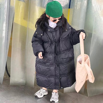 New 2022 childrens long down jacket boys and girls middle-aged and older childrens over-the-knee loose thickened hooded baby winter coat