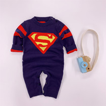 Male baby sweater baby jumpsuit spring and autumn double newborn knitted autumn out soft wool base shirt