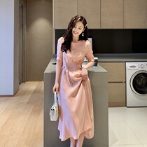 Sandro Moscoloni pink acetate dress female 2021 summer new temperament goddess fan waist long skirt