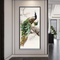  New Chinese style entrance decoration painting vertical peacock hand-painted oil painting modern simple aisle corridor hanging painting American mural