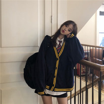 cec coat sweater womens 2020 new autumn and winter Korean edition loose bf college wind cardigan student velvet thickened top