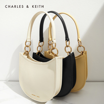 CHARLES & KEITH Cream color CK2-80781491 WOMENs CUTE and versatile commuter curved saddle bag