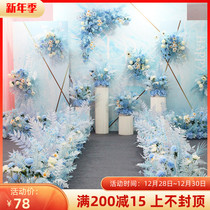Blue sweet wedding finished product simulation floral wedding ground Row flower road guide flower point corner flower background stage welcome
