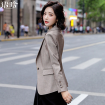 Plaid small suit jacket womens Korean version of casual autumn womens top small temperament short autumn suit