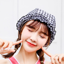 Swimming cap female hair dedicated not to the head cute Korean Japanese face small big head round Plaid adult tide fabric