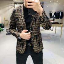 2021 winter fashion brand suit mens European and American style fashion trend Printing casual casual Western and Korean version slim mens coat trend