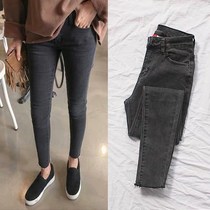 Tide brand large size fat mm200 kg jeans women Autumn new smoke gray Korean version thin tight small foot pants