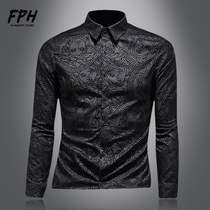 European Station Sashimi Shirt Men 2021 Meduosa Fashion printed long sleeve shirt slim fit Flocking Big Code Tide Man