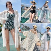 Long beach jacket swimsuit Bikini blouse womens summer seaside resort hot spring Lace openwork loose open