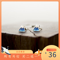 Moyuan enamel Mount Fuji silver earrings S925 sterling silver hypoallergenic simple Mori gift for women