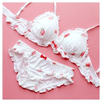 Japanese soft girl cute girl heart big strawberry underwear without steel triangle cup bra set thin sweet student