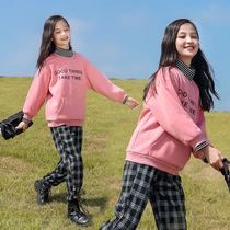 Girls autumn sweater 2022 new autumn and winter half turtleneck plus velvet top middle-aged childrens fashion warm winter clothing trend