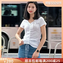 Novel Gothic womens clothing 2021 summer new V-neck short-sleeved T-shirt blouse 1300336-110221-001