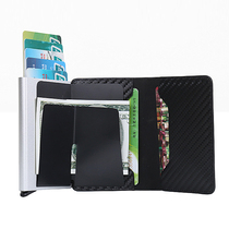  Extremely creative automatic card box new metal aluminum alloy card bag anti-theft brush credit card holder leather ultra-thin small wallet