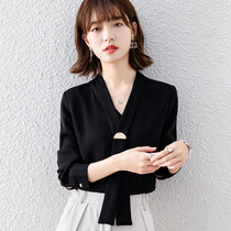 Chiffon shirt womens long sleeve 2021 Autumn New Korean version bow lace V neck shirt fashion womens shirt