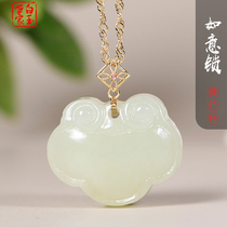 White Yusei family and Tian jade 18K gold inlaid with yellow mouth material Ruyi lock pendant female jade pendant jade pendant jade ware