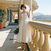 Light wedding dress 2021 New temperament dress bride bridal tour simple Moren dream Super fairy little man go out yarn