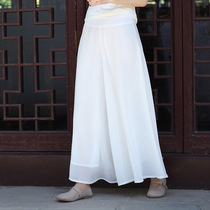 Buddha's smile women's 2021 summer new Chinese style Joker casual pants Zen Chinese clothing chiffon wide leg pants skirt pants