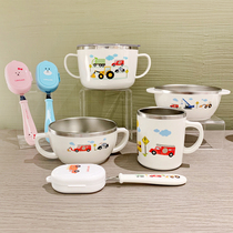 Korean Original Imported Cartoon Car Pattern 304 Stainless Steel Bowl Fork Spoon Water Cup Children Baby Cutlery