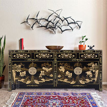 Chinese solid wood dining side cabinet storage imitation ancient hand painting Xuanguan cabinet dining side cabinet living room retro to make old big cabinet bucket cabinet