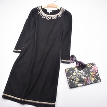 Knitted dress womens long-term foreign trade autumn and winter British interior with cotton bottom sweater skirt long knee winter skirt