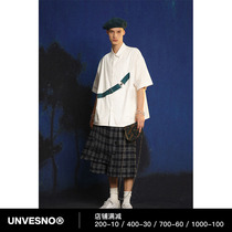 Unvesno (UN) Answer Confused Asymmetrical Split Loose Summer Thin Country Tide Short Sleeve Shirt Gender-Free