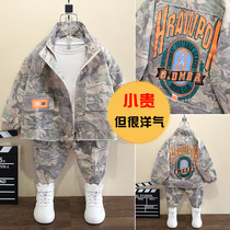 Childrens clothing boy suit spring and autumn 2021 new childrens foreign style Korean version of the clothes tide boy baby camouflage two-piece set