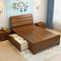 Solid wood bed 1 2 m children single bed adult 1 35 modern simple 1 m bed small apartment household storage high box