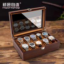 Xinyi self-made wooden watch box storage box Mechanical watch collection display watch box Skylight black walnut solid wood