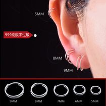 999 Foot Silver Mini Fresh Simple Double Circle Earring Ear Bone Circle Mens and Womens Glossy Silver Earrings