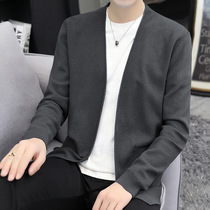 Mens knitted cardigan Spring and Autumn New slim trend Joker solid color outside wear sweater V collar casual jacket