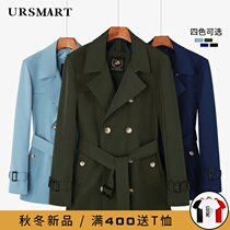 Short windbreaker mens fashion British double-breasted handsome youth army green double barge collar new coat mens tide
