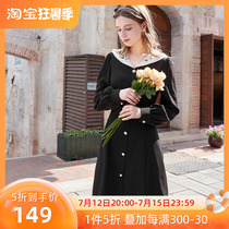 Three colours 2022 spring autumn new lace lace V collar elegant display slim one-piece dress single row with long sleeves small black dress