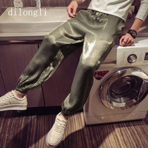 Mens thin casual pants Korean version of net Red Ice Silk trend handsome Joker nightclub social guy toe ankle-length pants