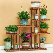 Solid wood flower rack anti-corrosion floor-to-ceiling indoor plant rack Balcony living room fleshy flower rack Multi-layer outdoor flower pot rack 