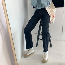 Small Qullesp line slim trousers high waist jeans women Joker pants loose spring black straight tube retro