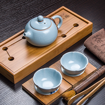 Ru Kiln Teapot Tea Cup One Pot Of Two Cups Ceramic Kongfu Tea Furniture Chinese Suit Portable Home Duo Tea Maker