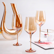 Lead-free crystal luxury gold goblet color amber glass beveled red wine glass Noble decanter
