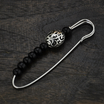 Retro Miao Silver Hollow Transfer Beads Black Beaded Brooch Pin Sweater Scarf Accessories Ethnic Fashion Jewelry