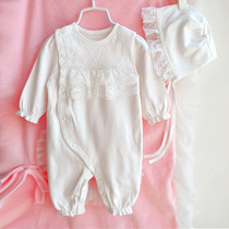 Spring and autumn pure cotton baby clothes female newborn baby princess lace romper one-piece full moon 100 days dress summer