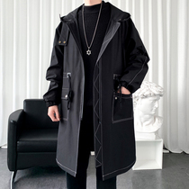 Men's spring and autumn long windbreaker youth Korean loose ruffian handsome black coat men's design coat